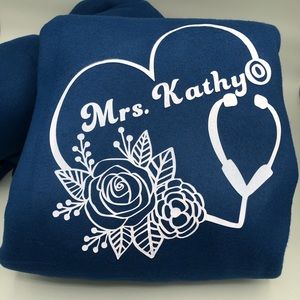 Personalize with a requested name. Stethoscope and flowers design.